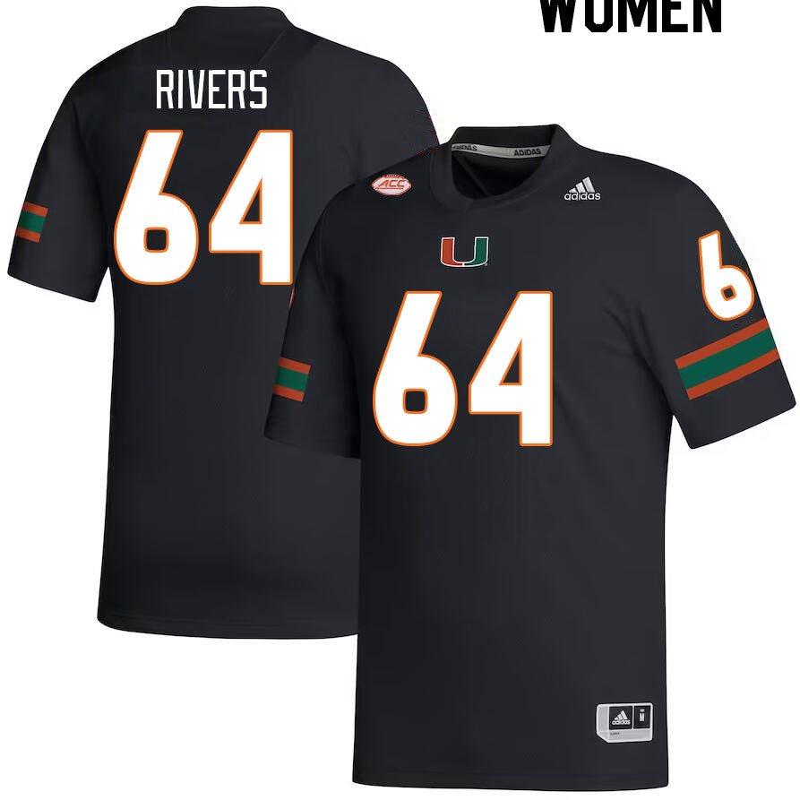 Women #64 Jalen Rivers Miami Hurricanes College Football Jerseys Stitched-Black